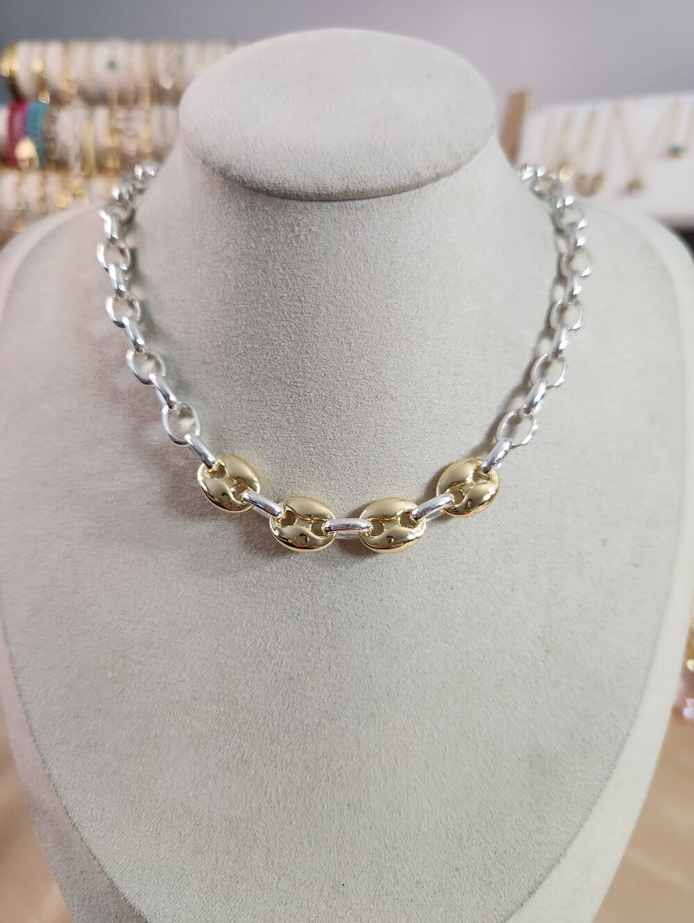 Two Tone Gucci Puff Necklace